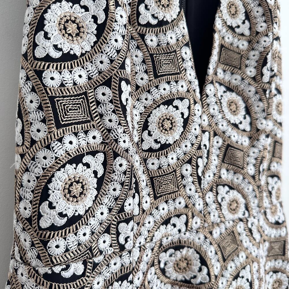 Alice + Olivia Mini Dress 6 Gold Embroidered Patty Tapestry 60s Style Retro Glam - Picture 3 of 16